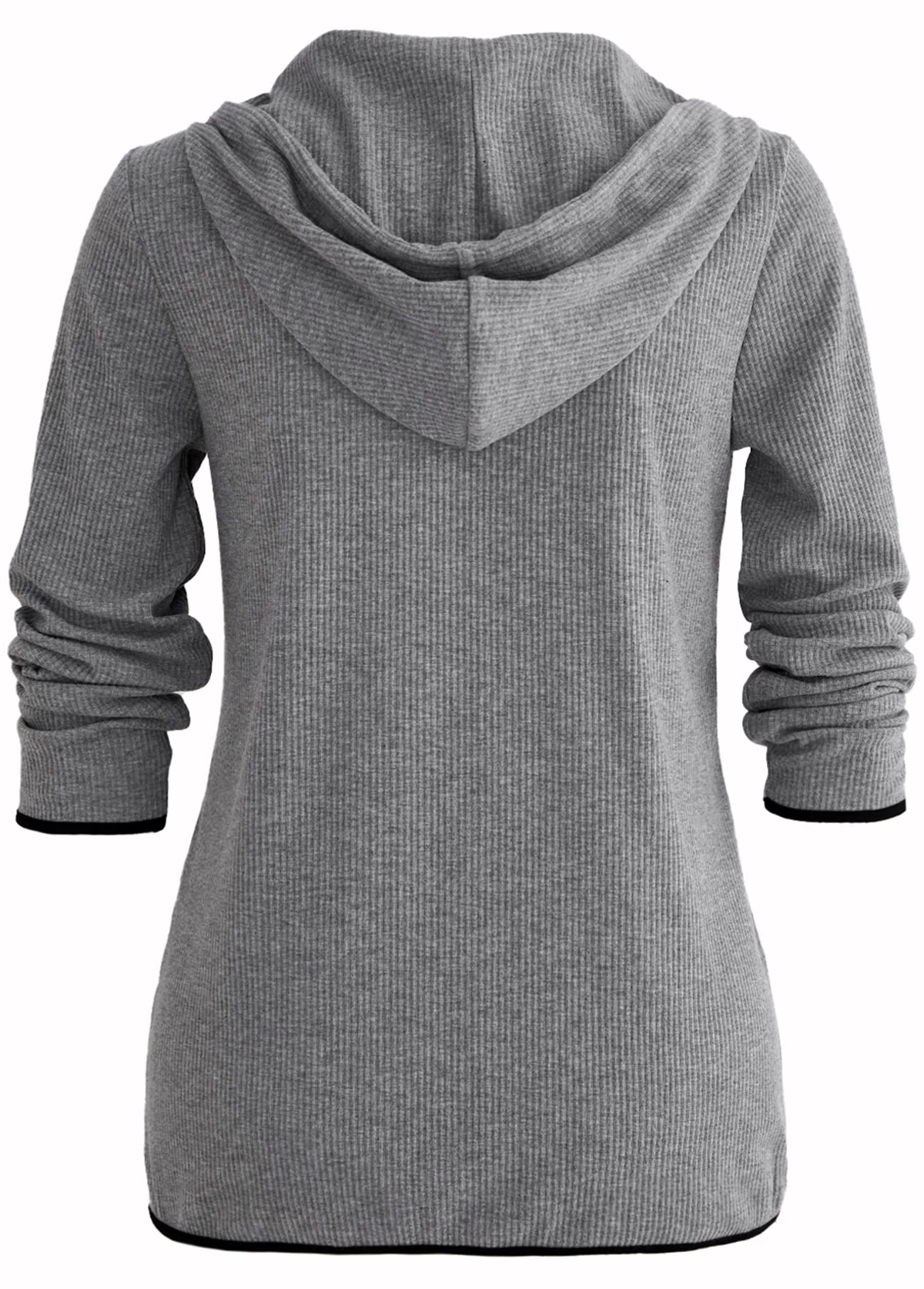 Grey Pocket Zipper Long Sleeve Hoodie - Image 10
