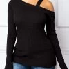 Cold Shoulder Long Sleeve Black Sweater