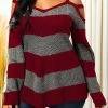 Cold Shoulder Striped Asymmetric Hem Sweater