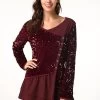 Long Sleeve Sequin Embellished Button Detail T Shirt