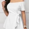 Off The Shoulder Tie Side White Blouse