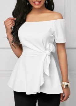 Off The Shoulder Tie Side White Blouse