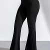 High Waist Black Elastic Flare Pants