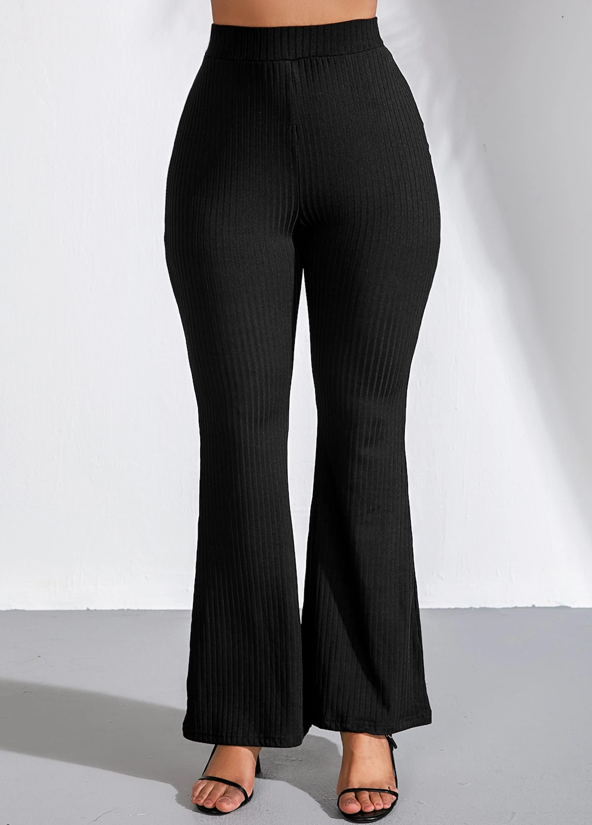 High Waist Black Elastic Flare Pants - Image 4