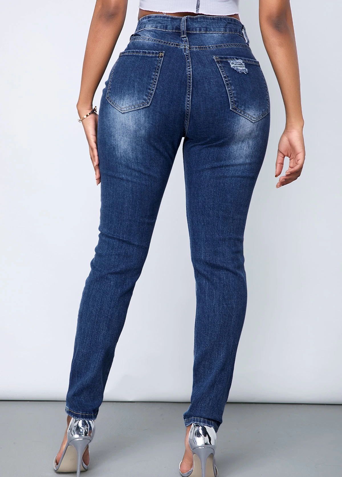Shredded Acid Washed Slant Pocket Jeans - Image 2
