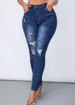 Shredded Acid Washed Slant Pocket Jeans