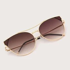 1 Pair Round Frame Brown Metal Sunglasses