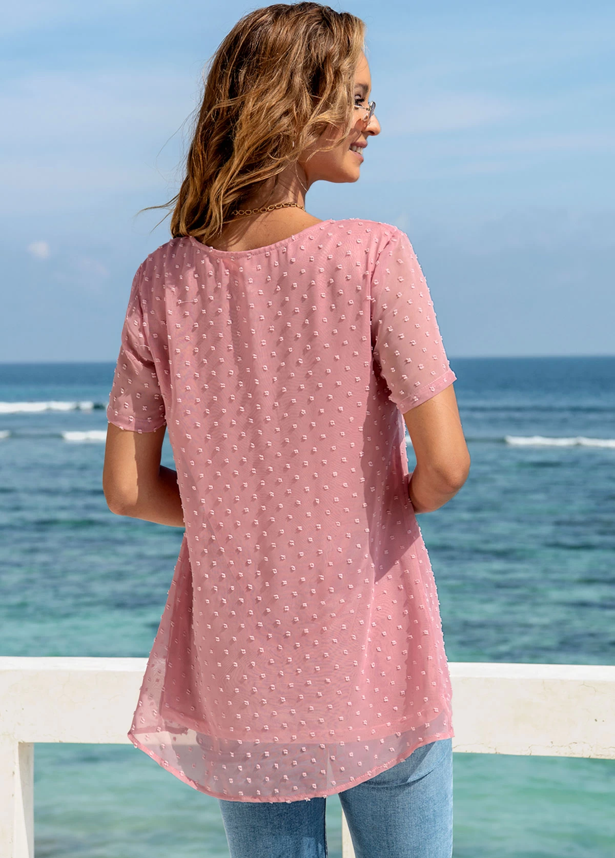 Solid Short Sleeve Square Collar Blouse - Image 2