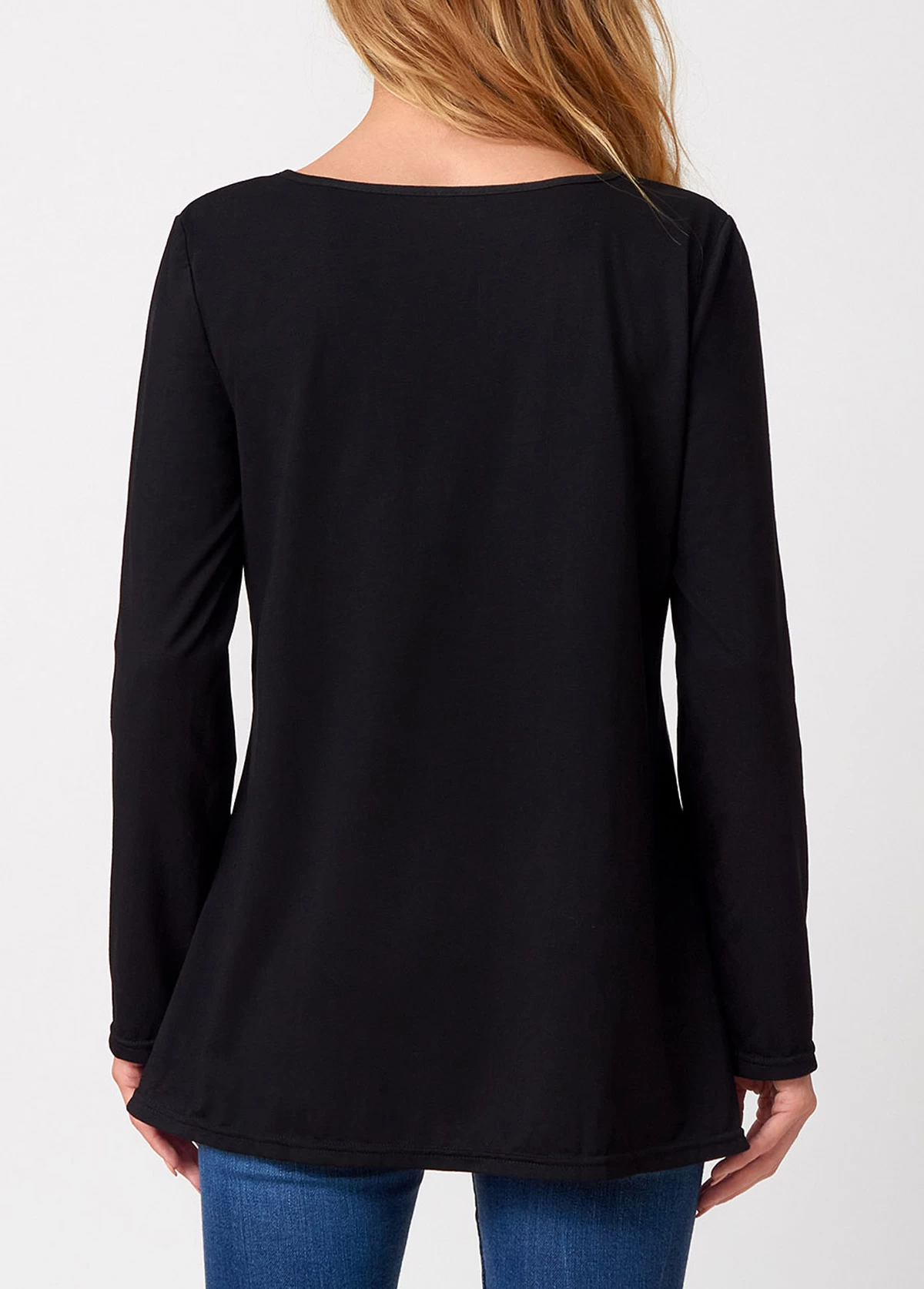 Decorative Button Stripe Print Long Sleeve T Shirt - Image 2