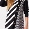 Decorative Button Stripe Print Long Sleeve T Shirt