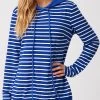 Long Sleeve Striped Drawstring Detail Hoodie