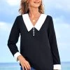 Contrast Decorative Button Long Sleeve Blouse