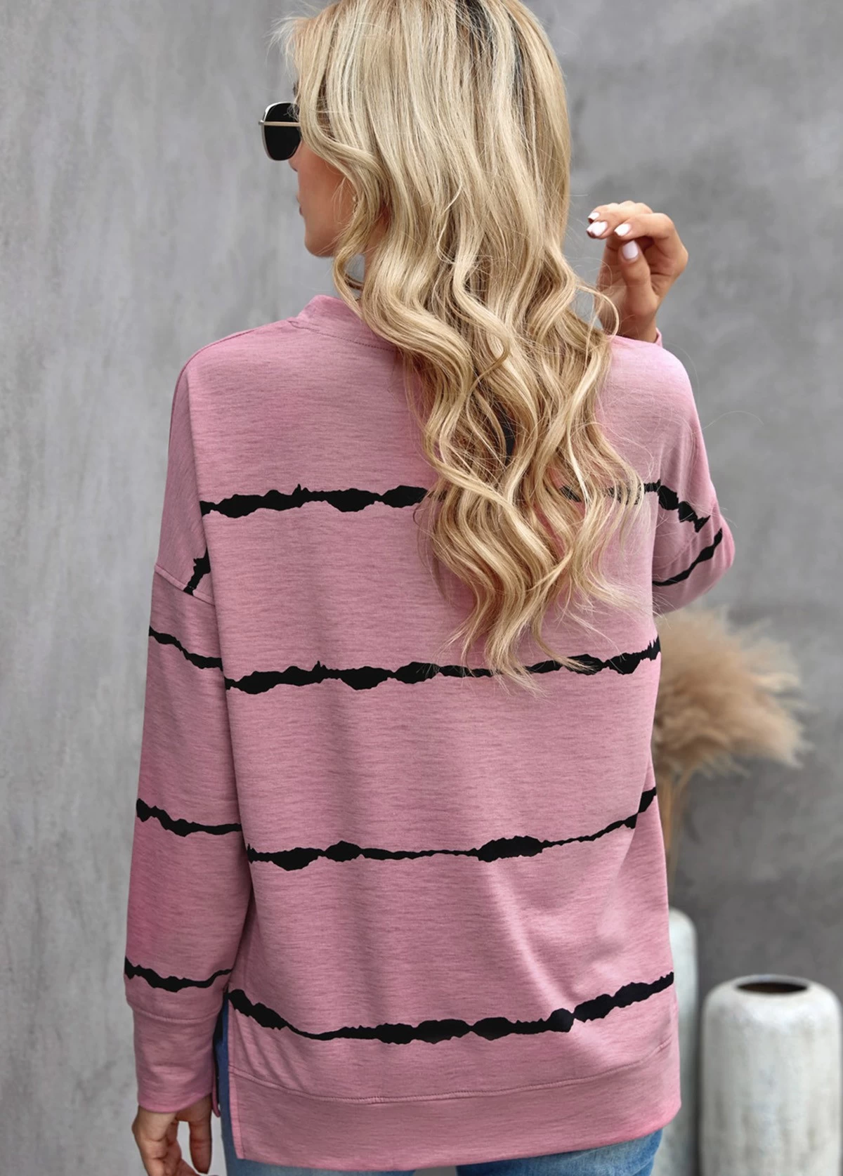Long Sleeve Striped Round Neck Sweatshirt - Image 2