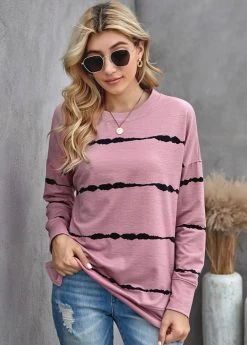 Long Sleeve Striped Round Neck Sweatshirt
