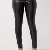 Skinny Solid Button Detail Leather Pants