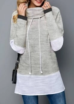 Faux Two Piece Turtleneck Contrast Sweatshirt