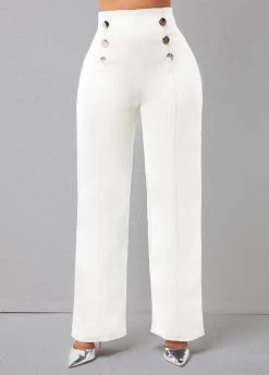 Double Breasted Solid High Waisted Pants