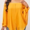 Off Shoulder Layered Asymmetric Hem Ginger Blouse