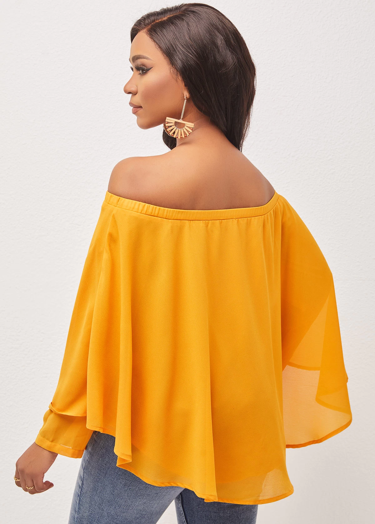 Off Shoulder Layered Asymmetric Hem Ginger Blouse - Image 2
