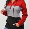 Red Contrast Kangaroo Pocket Drawstring Hoodie