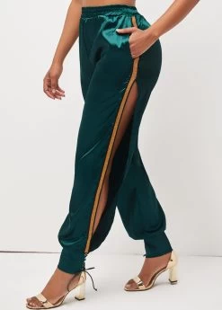 Dark Green Lace Up Side Slit Pants