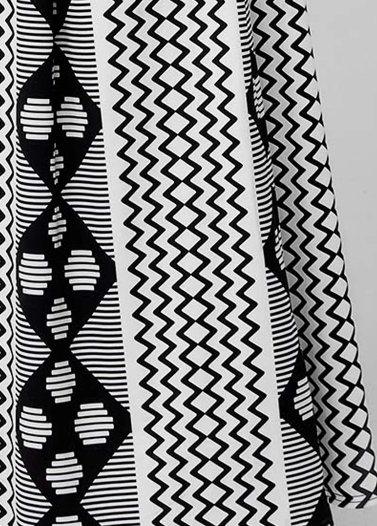 Geometric Print Black Bib Neck Dress - Image 8