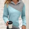 Light Blue Decorative Button Contrast Long Sleeve Hoodie