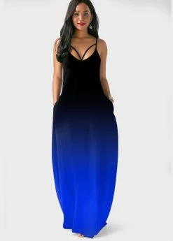 Sapphire Blue Pocket Ombre Maxi Dress