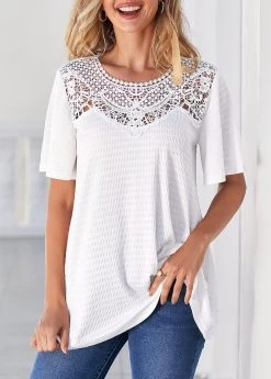 White Lace Patchwork Short Sleeve T Shirt