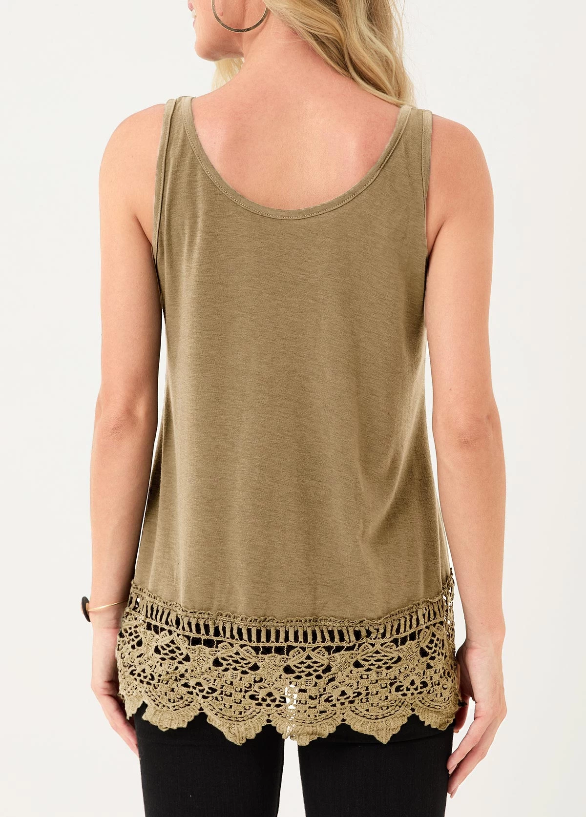 Light Khaki Lace Stitching Tank Top - Image 2