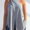 Cross Halter Grey Sleeveless Tank Top