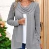 Cowl Neck Contrast Faux Two Piece Grey Sweatshirt