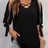 Pearl Design Cold Shoulder Black T Shirt