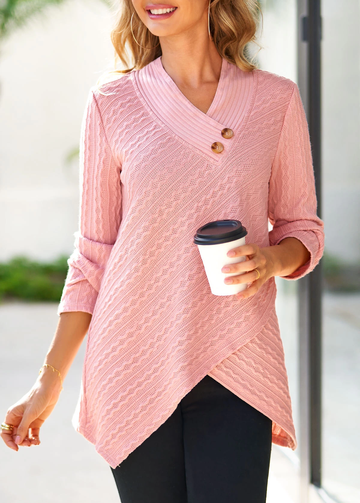 Dusty Pink Cross Hem Long Sleeve Sweatshirt - Image 3