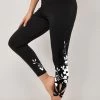 Black Floral Print Cutout Skinny Legging