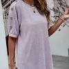 Purple Decorative Button Half Sleeve T Shirt