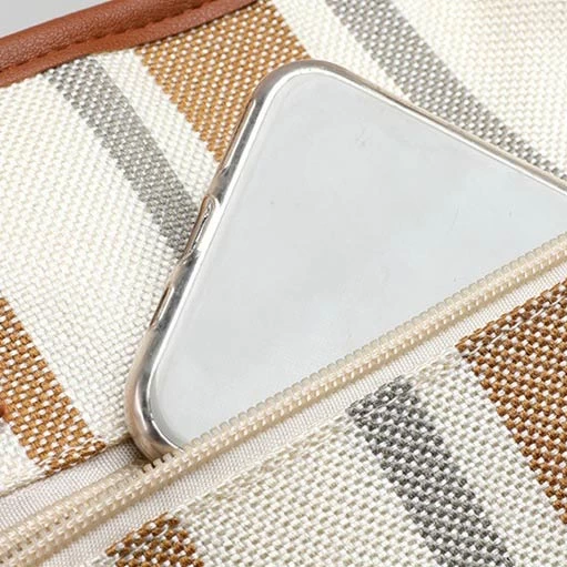 Stripe Print Brown Contrast Tote Bag - Image 3