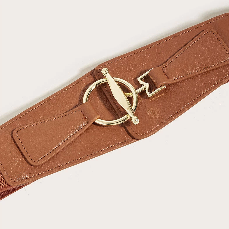 Dark Coffee Faux Leather Elastic Detail Belt - Image 2