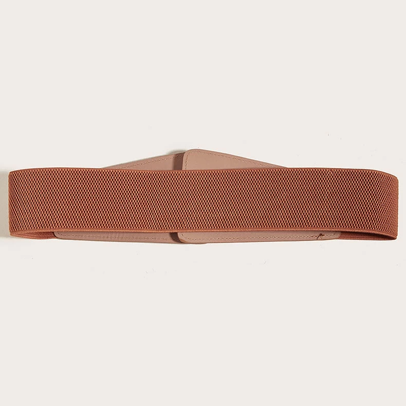 Dark Coffee Faux Leather Elastic Detail Belt - Image 4
