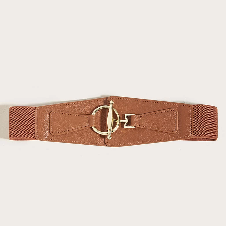 Dark Coffee Faux Leather Elastic Detail Belt - Image 3