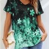 Floral Print Short Sleeve Green T Shirt