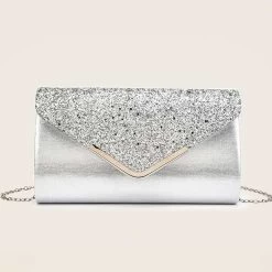 Sequin Design Silver Magnetic Evening Bag