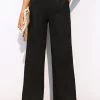 Black Pocket Wide Leg Elastic Waist Pants