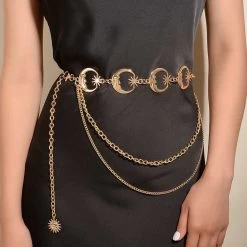 Gold Metal Detail Moon And Sun Design Belt
