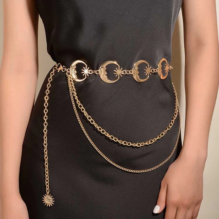Gold Metal Detail Moon And Sun Design Belt