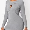 Light Grey Marl Cable Long Sleeve Sweater