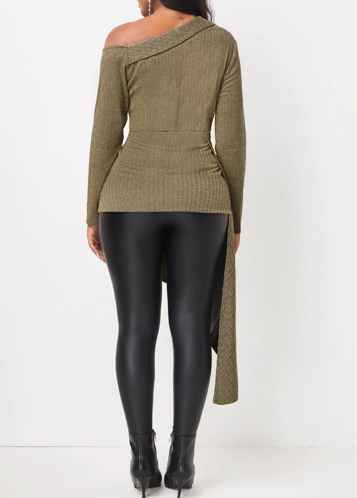 Dark Grey Marl Asymmetry Long Sleeve Blouse - Image 2