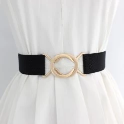Black Metal Detail Elastic Design Belt