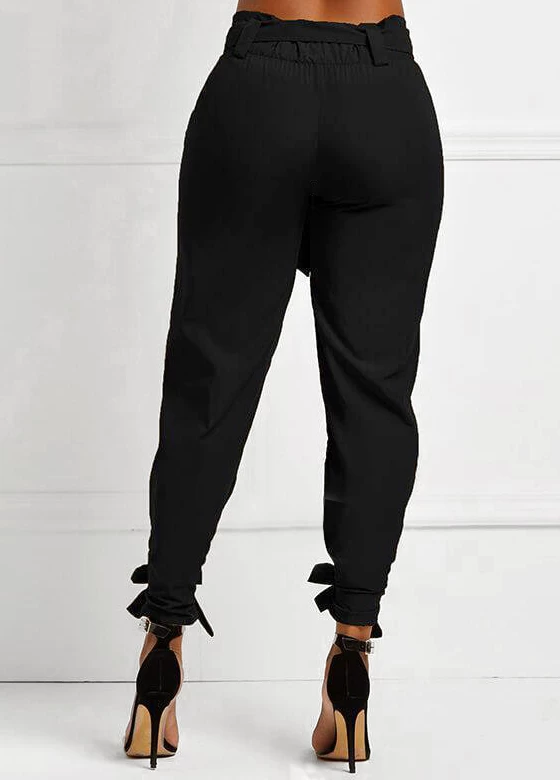 Black Belted Elastic Mid Waisted Pants - Image 3
