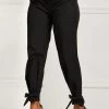 Black Belted Elastic Mid Waisted Pants